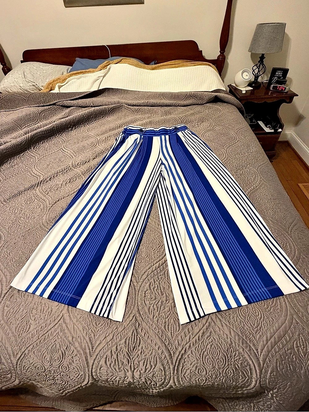 Robert Louis Blue and White Vertical Stripe Palazzo Pants Blue & White Striped